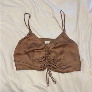 Aritzia Silk Brown Ruched Crop Top